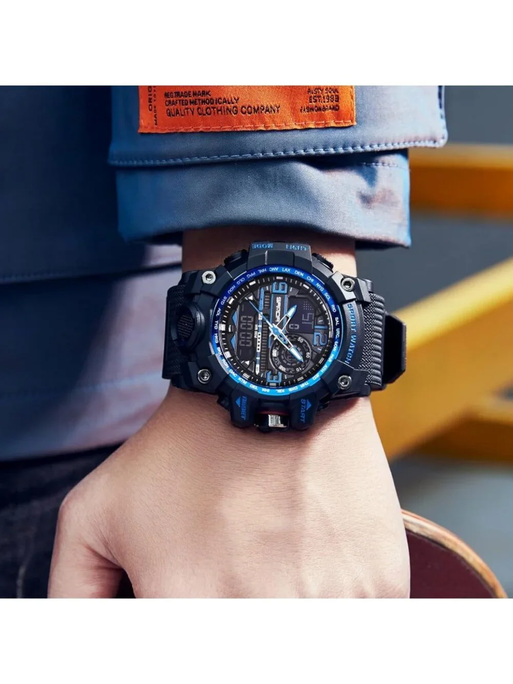 Men's Black Blue Analog Quartz Waterproof Military Sports Outdoor Digital Watch